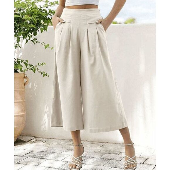 LoveUdear Women's Cream White Wide-Leg Cropped Pants XL - Picture 1 of 10